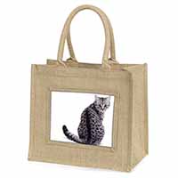 Silver Spot Tabby Cat Natural/Beige Jute Large Shopping Bag