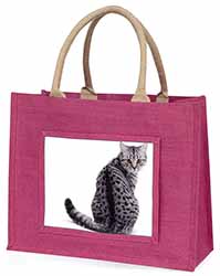 Silver Spot Tabby Cat Large Pink Jute Shopping Bag