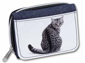 Silver Spot Tabby Cat Unisex Denim Purse Wallet