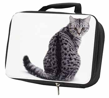 Silver Spot Tabby Cat Black Insulated School Lunch Box/Picnic Bag