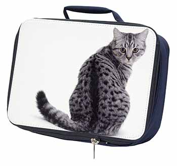 Silver Spot Tabby Cat Navy Insulated School Lunch Box/Picnic Bag