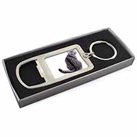 Silver Spot Tabby Cat Chrome Metal Bottle Opener Keyring in Box