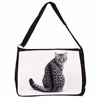 Silver Spot Tabby Cat Large Black Laptop Shoulder Bag School/College