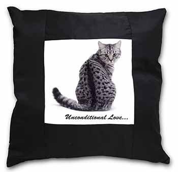 Tabby Cat Love Sentiment Black Satin Feel Scatter Cushion