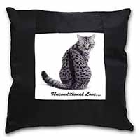 Tabby Cat Love Sentiment Black Satin Feel Scatter Cushion