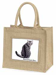 Tabby Cat Love Sentiment Natural/Beige Jute Large Shopping Bag