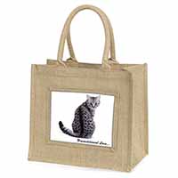 Tabby Cat Love Sentiment Natural/Beige Jute Large Shopping Bag