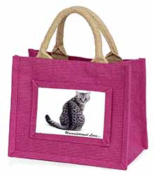 Tabby Cat Love Sentiment Little Girls Small Pink Jute Shopping Bag