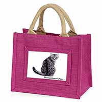 Tabby Cat Love Sentiment Little Girls Small Pink Jute Shopping Bag
