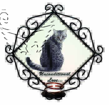 Tabby Cat Love Sentiment Wrought Iron Wall Art Candle Holder