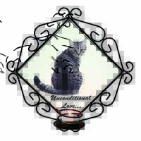 Tabby Cat Love Sentiment Wrought Iron Wall Art Candle Holder