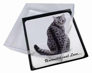 4x Tabby Cat Love Sentiment Picture Table Coasters Set in Gift Box