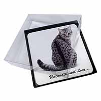 4x Tabby Cat Love Sentiment Picture Table Coasters Set in Gift Box