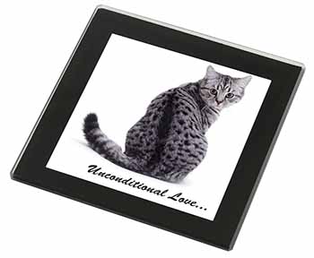 Tabby Cat Love Sentiment Black Rim High Quality Glass Coaster