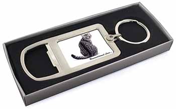 Tabby Cat Love Sentiment Chrome Metal Bottle Opener Keyring in Box