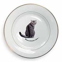 Tabby Cat Love Sentiment Gold Rim Plate Printed Full Colour in Gift Box