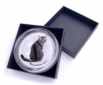 Tabby Cat Love Sentiment Glass Paperweight in Gift Box