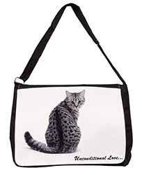 Tabby Cat Love Sentiment Large Black Laptop Shoulder Bag School/College