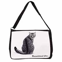 Tabby Cat Love Sentiment Large Black Laptop Shoulder Bag School/College