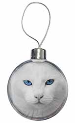 Blue Eyed White Cat Christmas Bauble