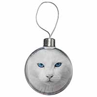 Blue Eyed White Cat Christmas Bauble