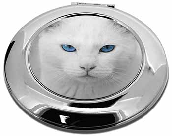 Blue Eyed White Cat Make-Up Round Compact Mirror