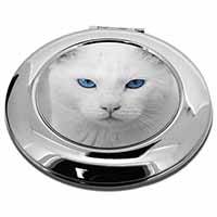 Blue Eyed White Cat Make-Up Round Compact Mirror