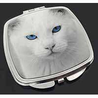 Blue Eyed White Cat Make-Up Compact Mirror