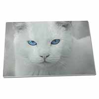 Large Glass Cutting Chopping Board Blue Eyed White Cat