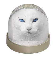 Blue Eyed White Cat Snow Globe Photo Waterball