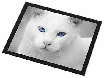 Blue Eyed White Cat Black Rim High Quality Glass Placemat