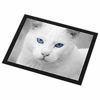 Blue Eyed White Cat Black Rim High Quality Glass Placemat