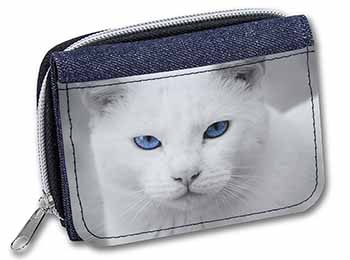 Blue Eyed White Cat Unisex Denim Purse Wallet
