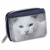 Blue Eyed White Cat Unisex Denim Purse Wallet