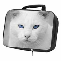 Blue Eyed White Cat Black Insulated School Lunch Box/Picnic Bag