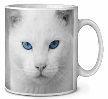 Blue Eyed White Cat Ceramic 10oz Coffee Mug/Tea Cup