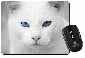 Blue Eyed White Cat Computer Mouse Mat