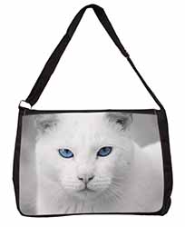 Blue Eyed White Cat Large Black Laptop Shoulder Bag School/College