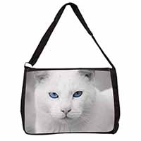 Blue Eyed White Cat Large Black Laptop Shoulder Bag School/College