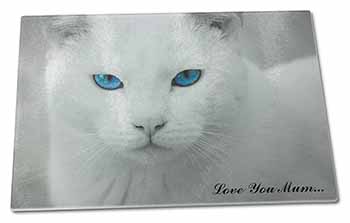 Large Glass Cutting Chopping Board White Cat 