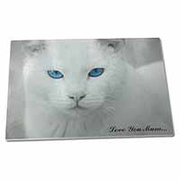 Large Glass Cutting Chopping Board White Cat 