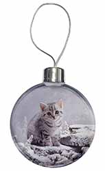 Silver Tabby Cat in Snow Christmas Bauble
