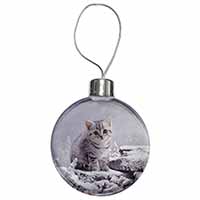 Silver Tabby Cat in Snow Christmas Bauble