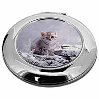 Silver Tabby Cat in Snow Make-Up Round Compact Mirror
