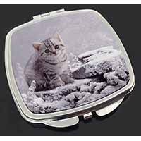 Silver Tabby Cat in Snow Make-Up Compact Mirror