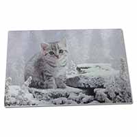 Large Glass Cutting Chopping Board Silver Tabby Cat in Snow
