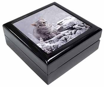 Silver Tabby Cat in Snow Keepsake/Jewellery Box