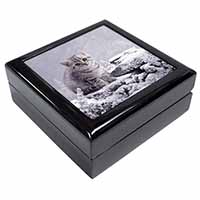 Silver Tabby Cat in Snow Keepsake/Jewellery Box