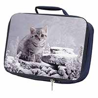 Silver Tabby Cat in Snow Navy Insulated School Lunch Box/Picnic Bag
