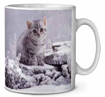 Silver Tabby Cat in Snow Ceramic 10oz Coffee Mug/Tea Cup